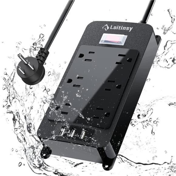 Outdoor Power Strip Weatherproof, 6 Outlets Waterproof Surge Protector with 3 - Picture 1 of 7